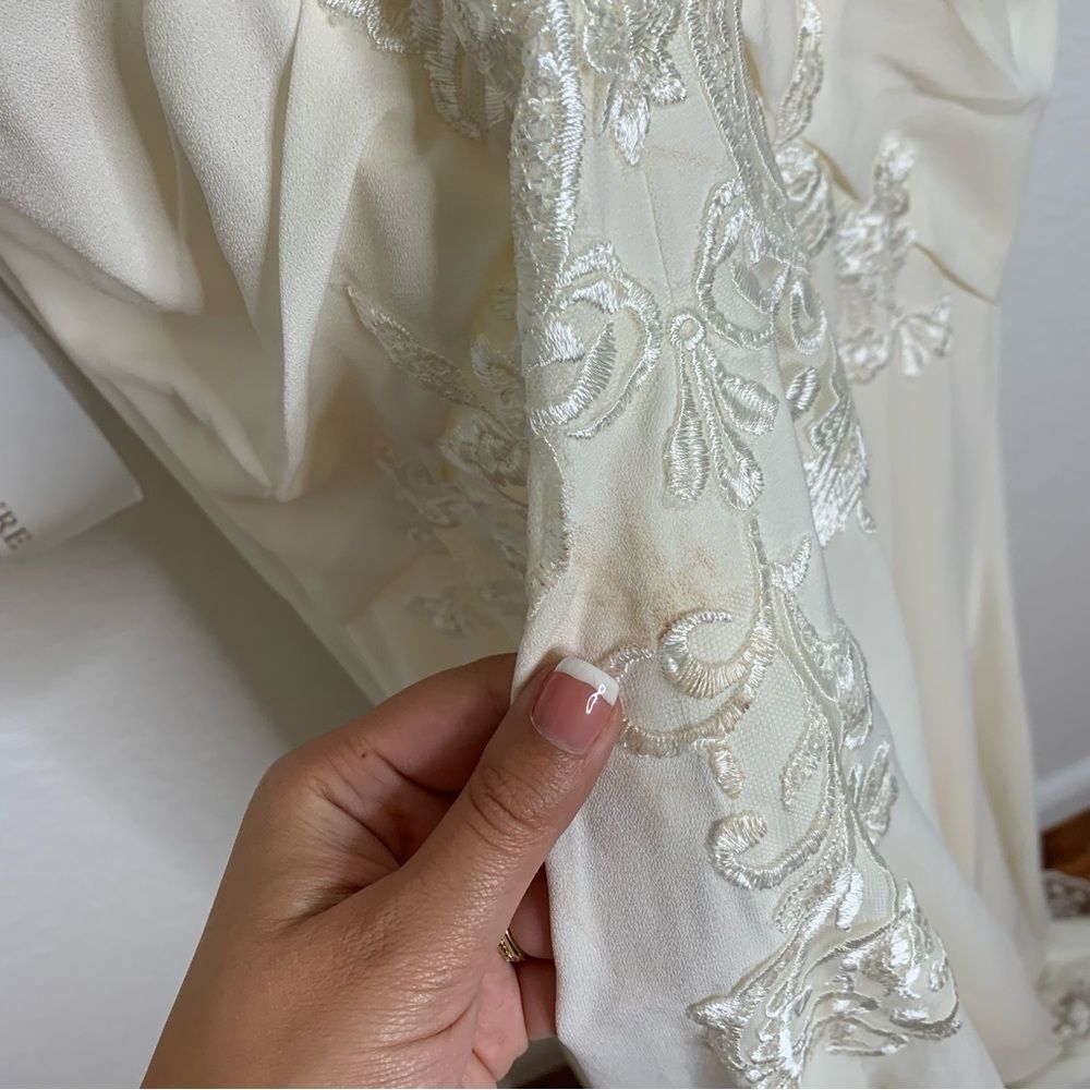 Galina Signature Long Sleeve Ivory Sheer Beaded Wedding Dress Davids‎ Bridal 4 - Picture 7 of 11